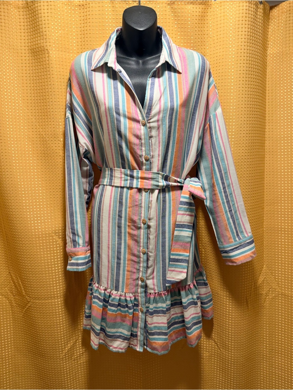entro Multicolor Pastel Striped Button-Front Mini Dress